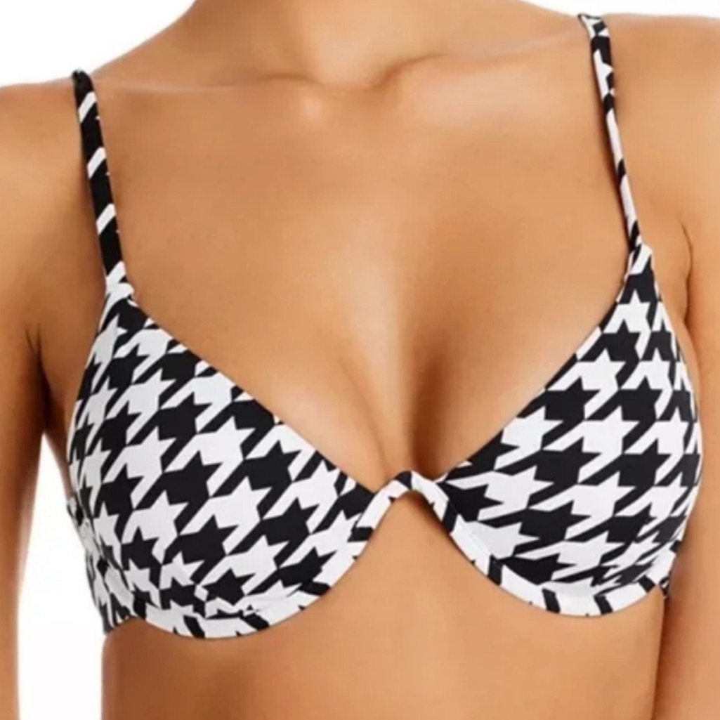 Aqua Swim Houndstooth Print Fall Voyage Underwire Traingle Bikini Top M Nwt!